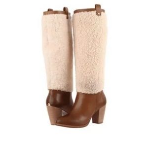 Ugg Ava Exposed Shearling Knee High Leather Boot Designer Sherpa Fur